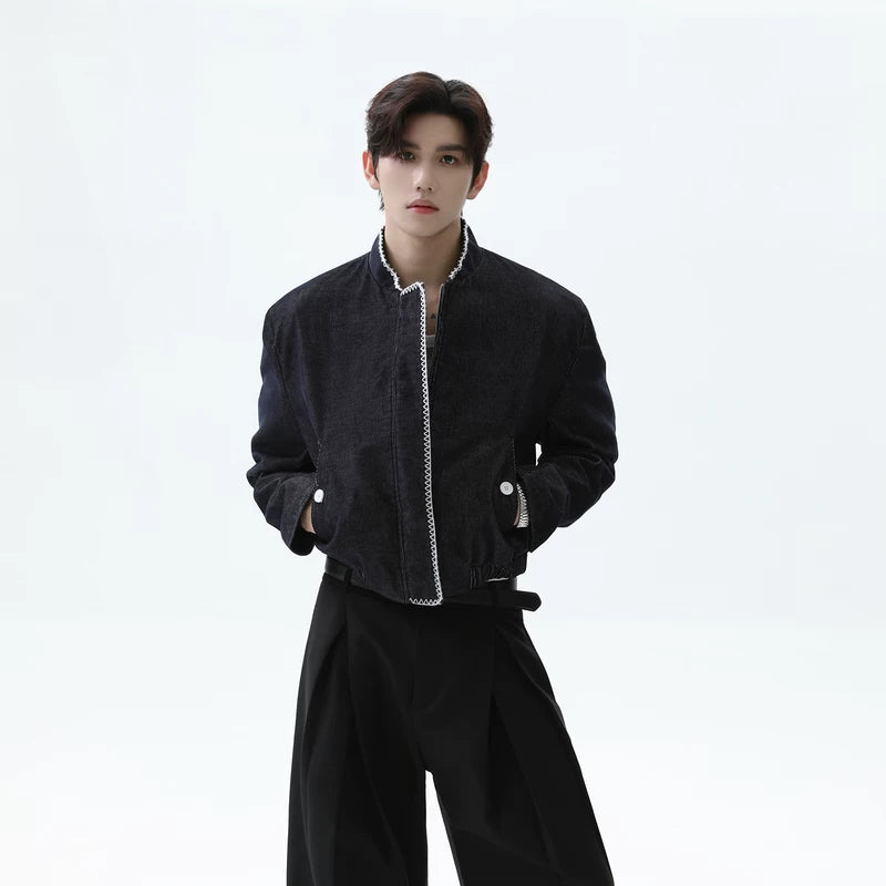 Distressed Stand Collar Harrington Jacket