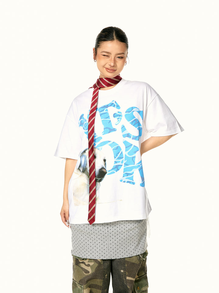 Loose Graphic Print Turtleneck Top