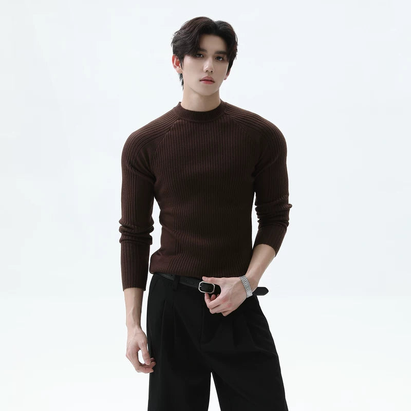 Slim Fit Ribbed Knit Raglan Sweater