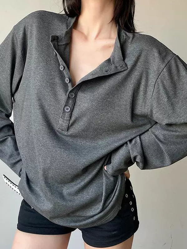 Long Sleeve Button Half Collar Pullover