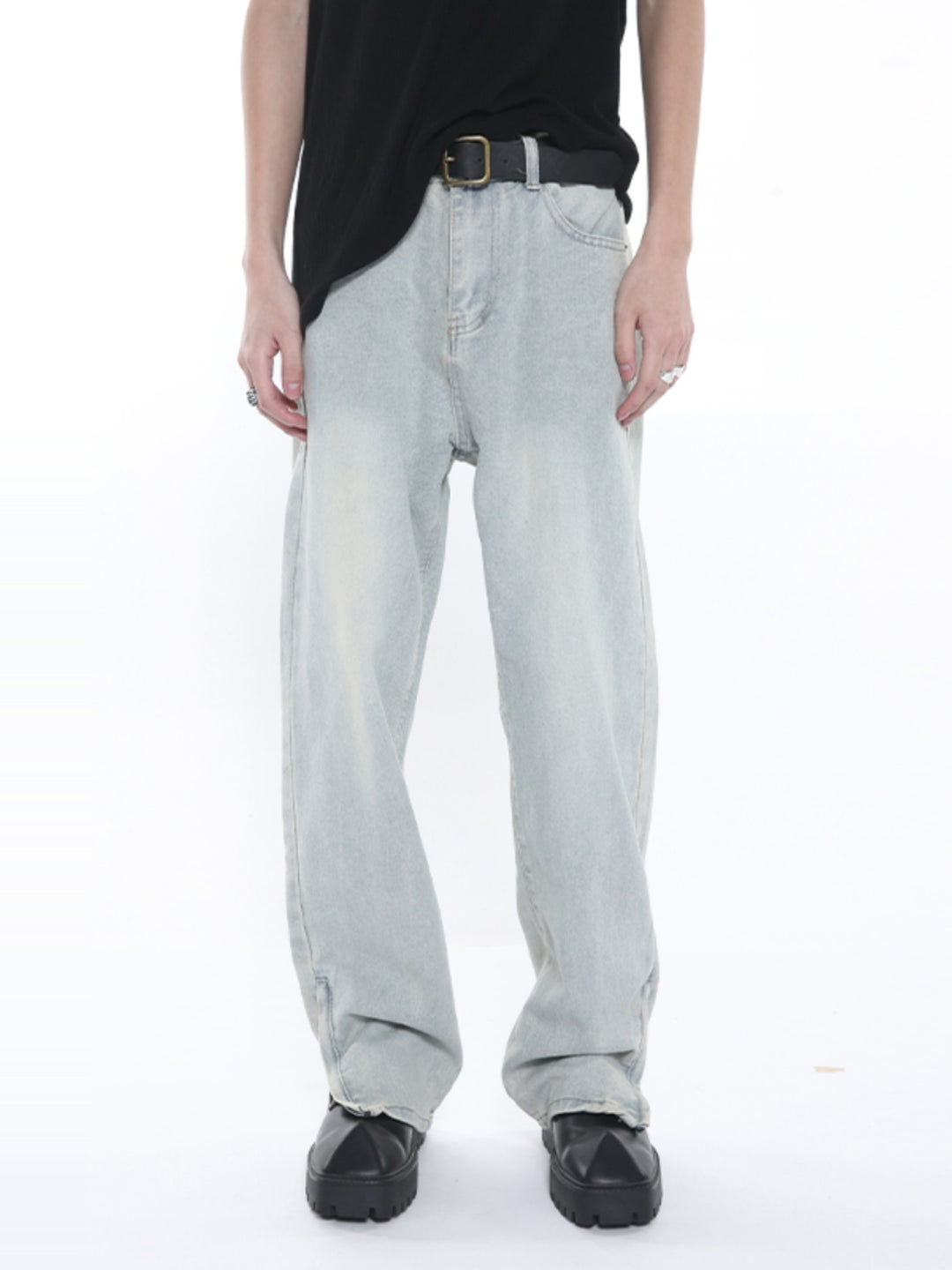 Retro Distressed Washed Straight Jeans