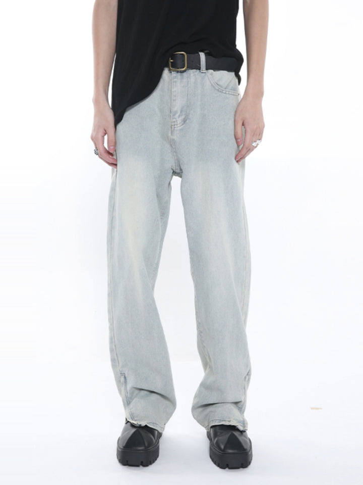 Retro Distressed Washed Straight Jeans