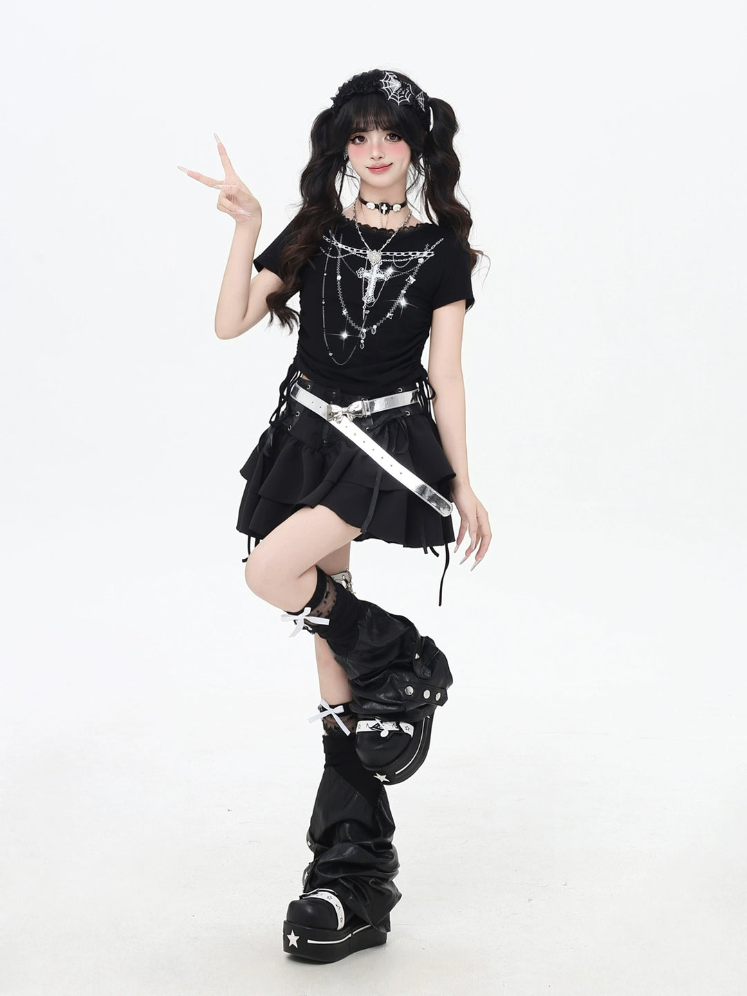 Y2K Necklace Print Lace Trim T-Shirt