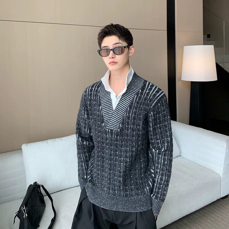 3D Sweter z dzianiny w warkocze, fałszywy dwuczęściowy 