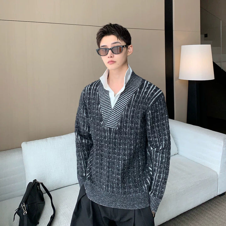 3D Sweter z dzianiny w warkocze, fałszywy dwuczęściowy 