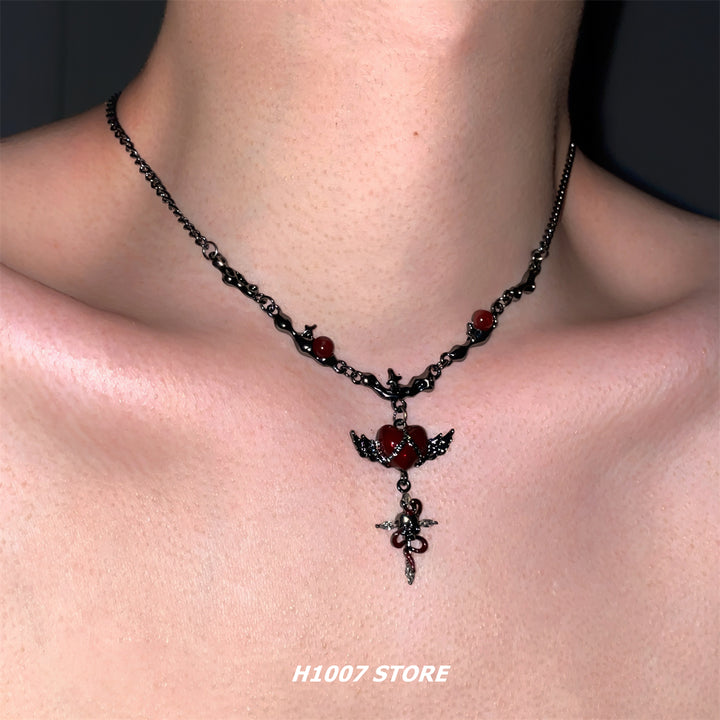 Gothic Winged Heart Choker Necklace