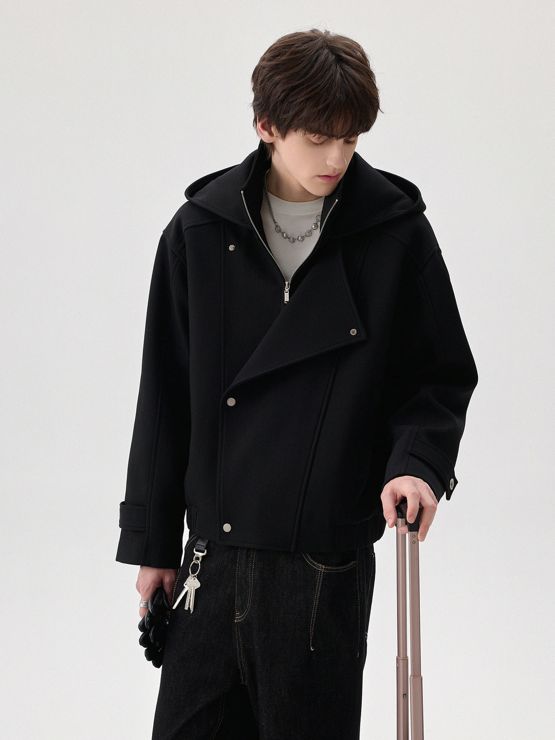 Hooded Stand Collar Zip Jacket