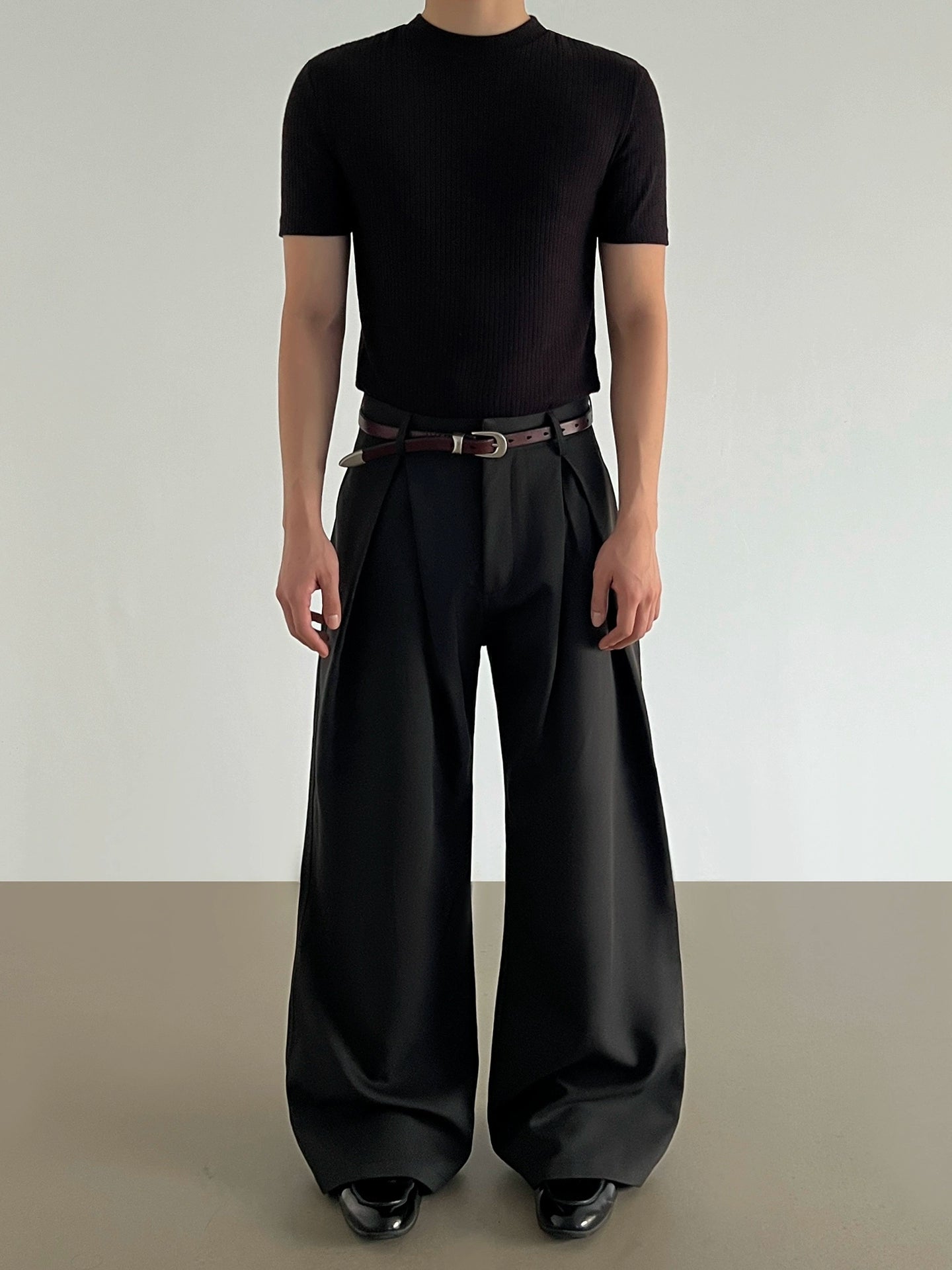 Calças Casuais Largas com Pregas em A 