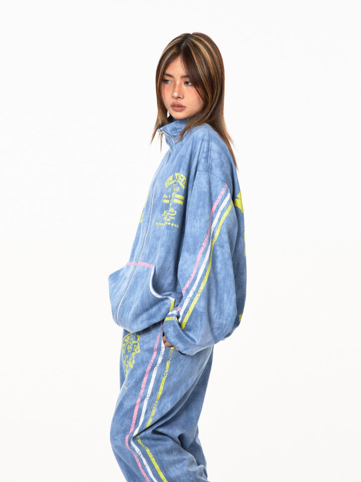 Retro Suede Hip-Hop Jacket Set