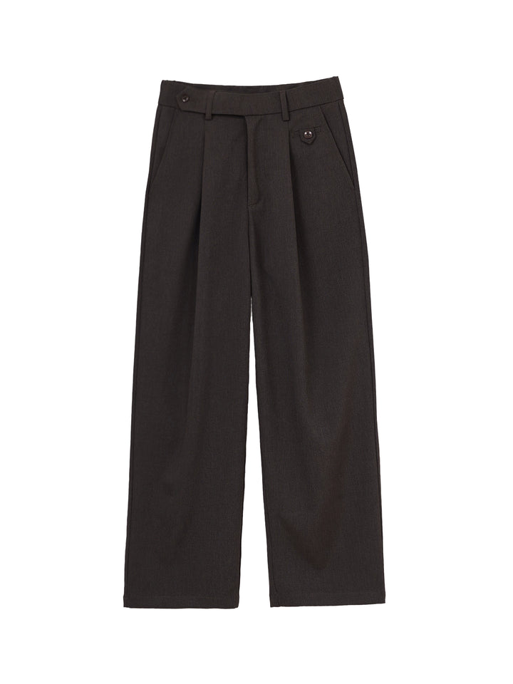 Elastic Waist Straight Pleated Pants