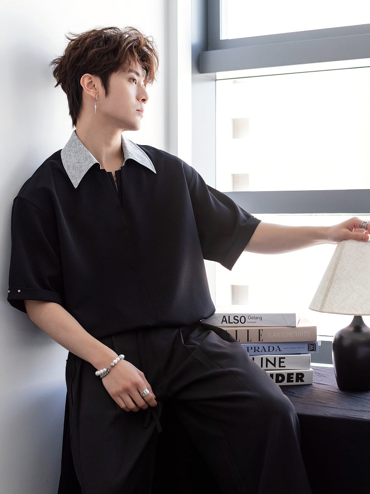 Stylish V-Neck Short-Sleeve Polo Shirt