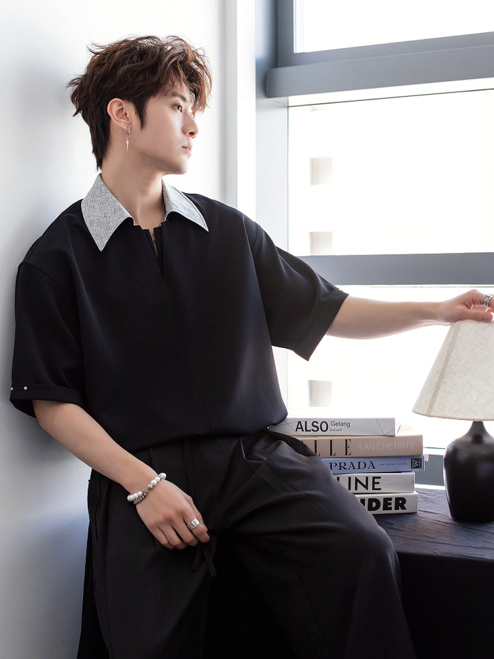 Stylish V-Neck Short-Sleeve Polo Shirt
