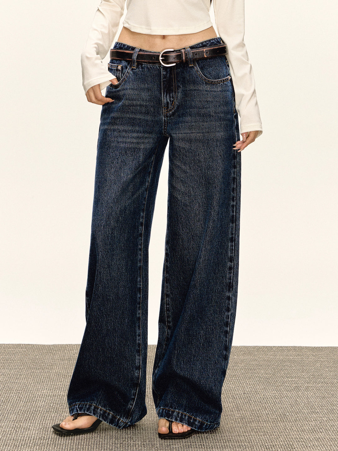 Weite High-Waist-Denim-Hosen 