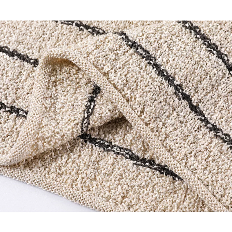 Striped Knit V-Neck Relaxed Sweater