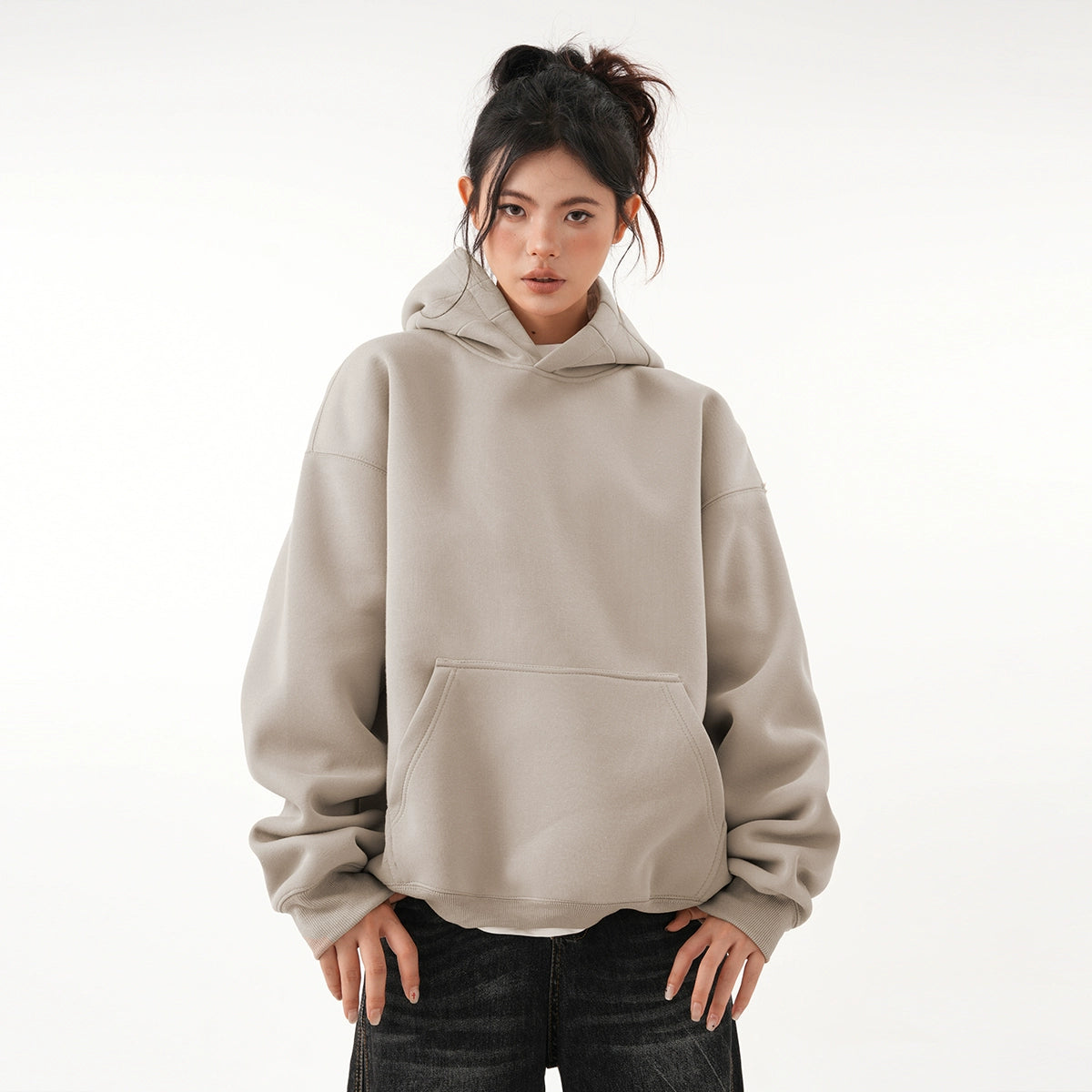 Oversized Short Hooded Sweatshirt Pullover