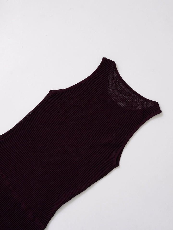 Robe longue sans manches en tricot côtelé 
