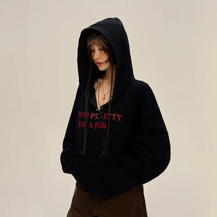 Slogan Print Slitt Hettegenser 