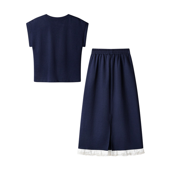 Casual Short Sleeve Top and Skirt Set