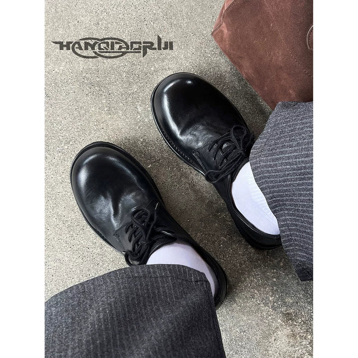 Washed Horsehide Round-Toe Derby Shoes