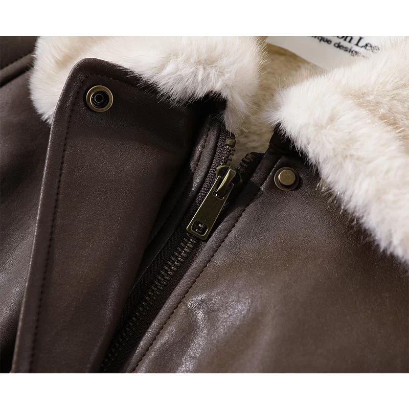 인조 가죽 양털 카라 플리스 안감 재킷 