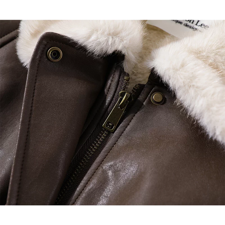 인조 가죽 양털 카라 플리스 안감 재킷 