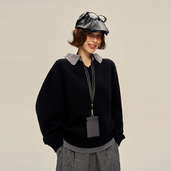 Retro krage falsk to-delt genser 