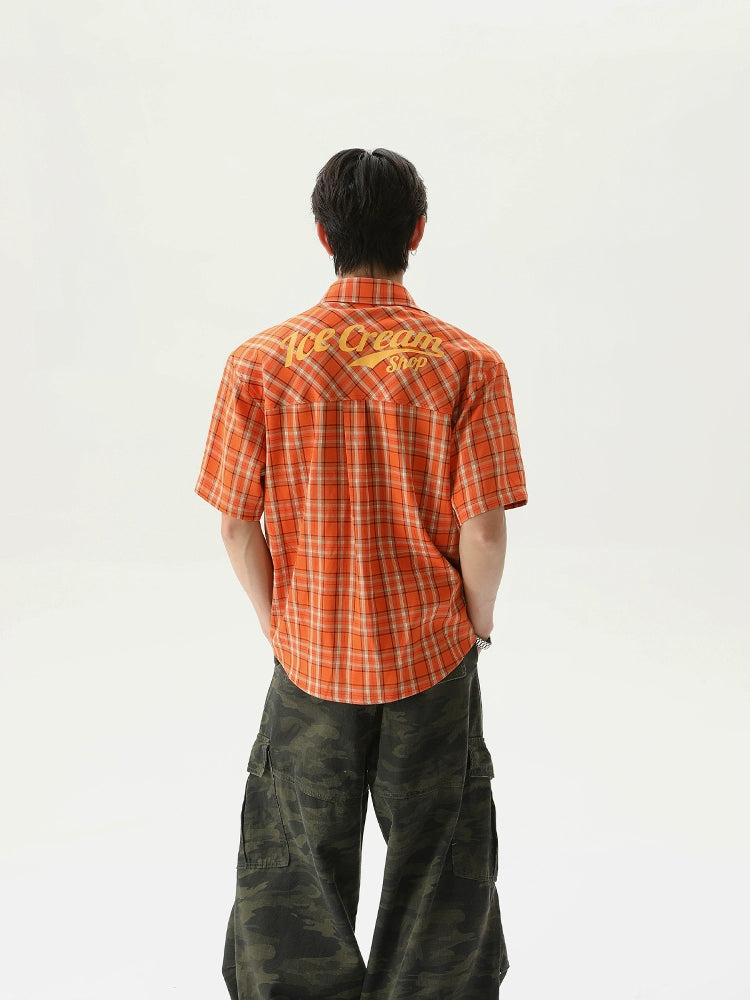 Orange Check Button-Down Shirt
