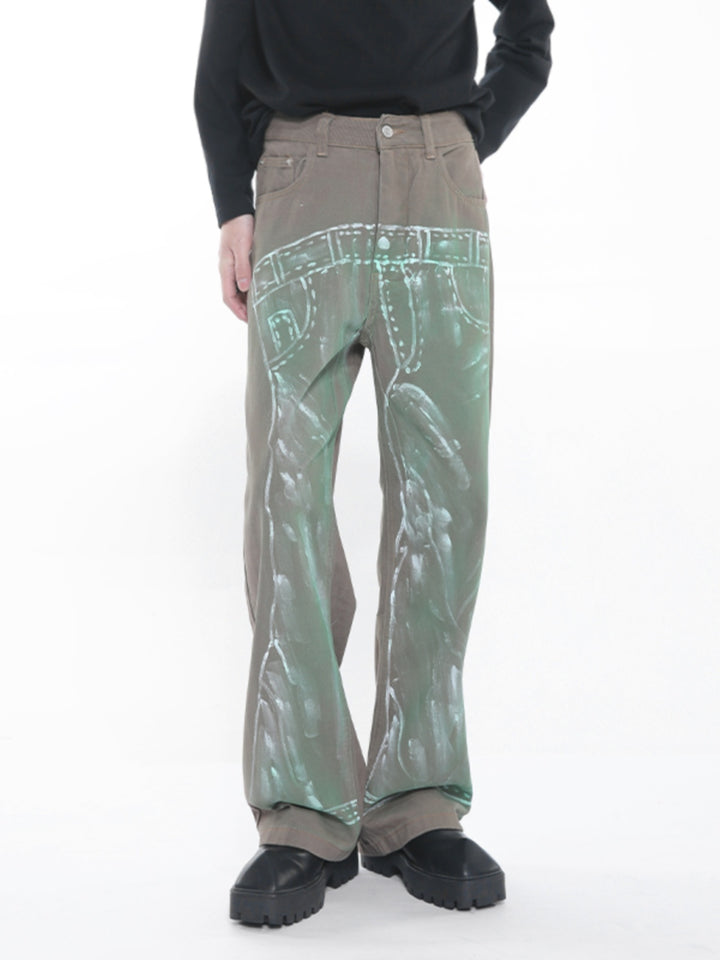 Pantalons droits amples à imprimé graffiti 