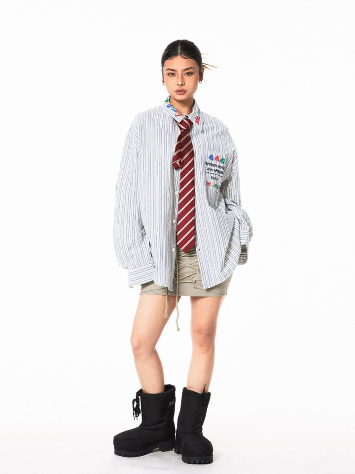 Retro Striped Graffiti Long-Sleeved Shirt