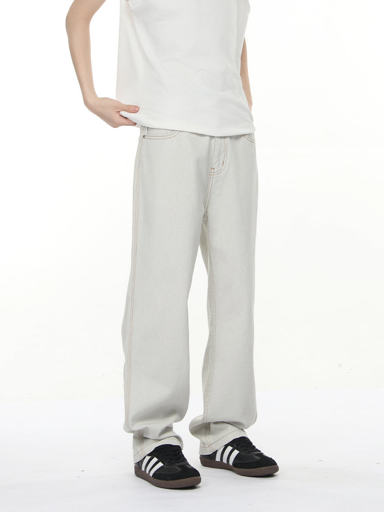 Relaxed Fit White Straight Jeans