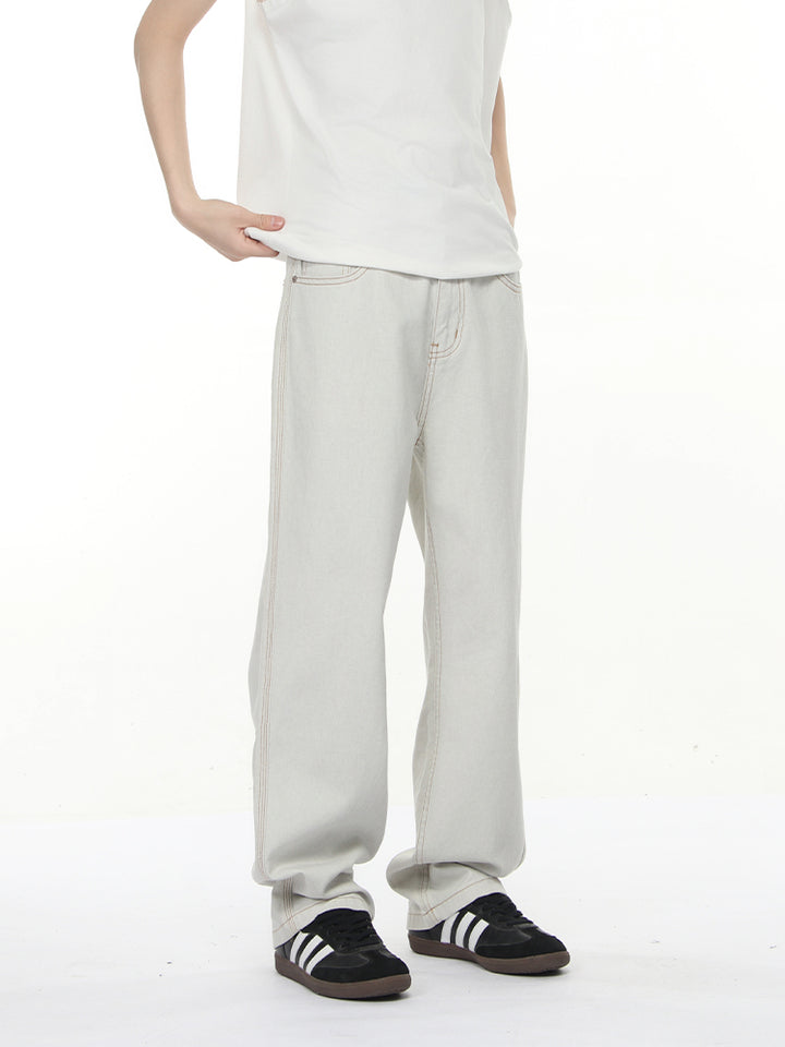 Relaxed Fit White Straight Jeans