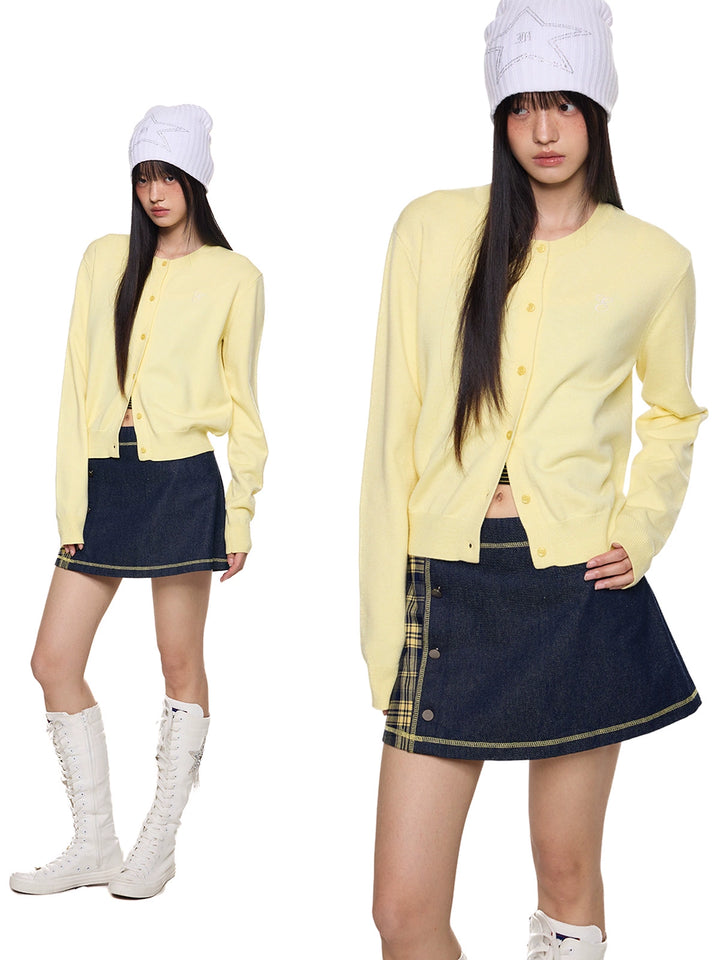 Bestickte Strick-Button-Up-Cardigan 