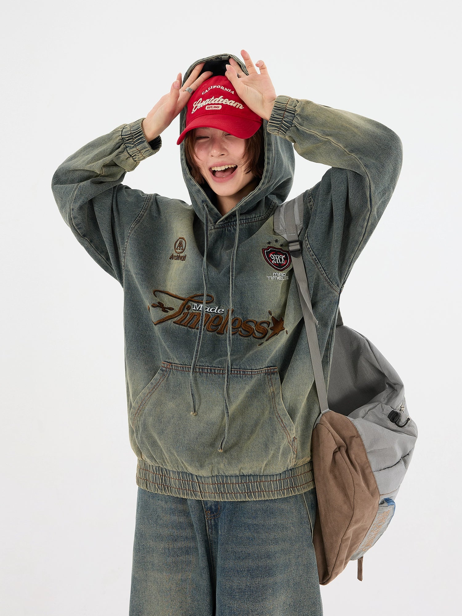 Washed Denim Hooded Sweatshirt