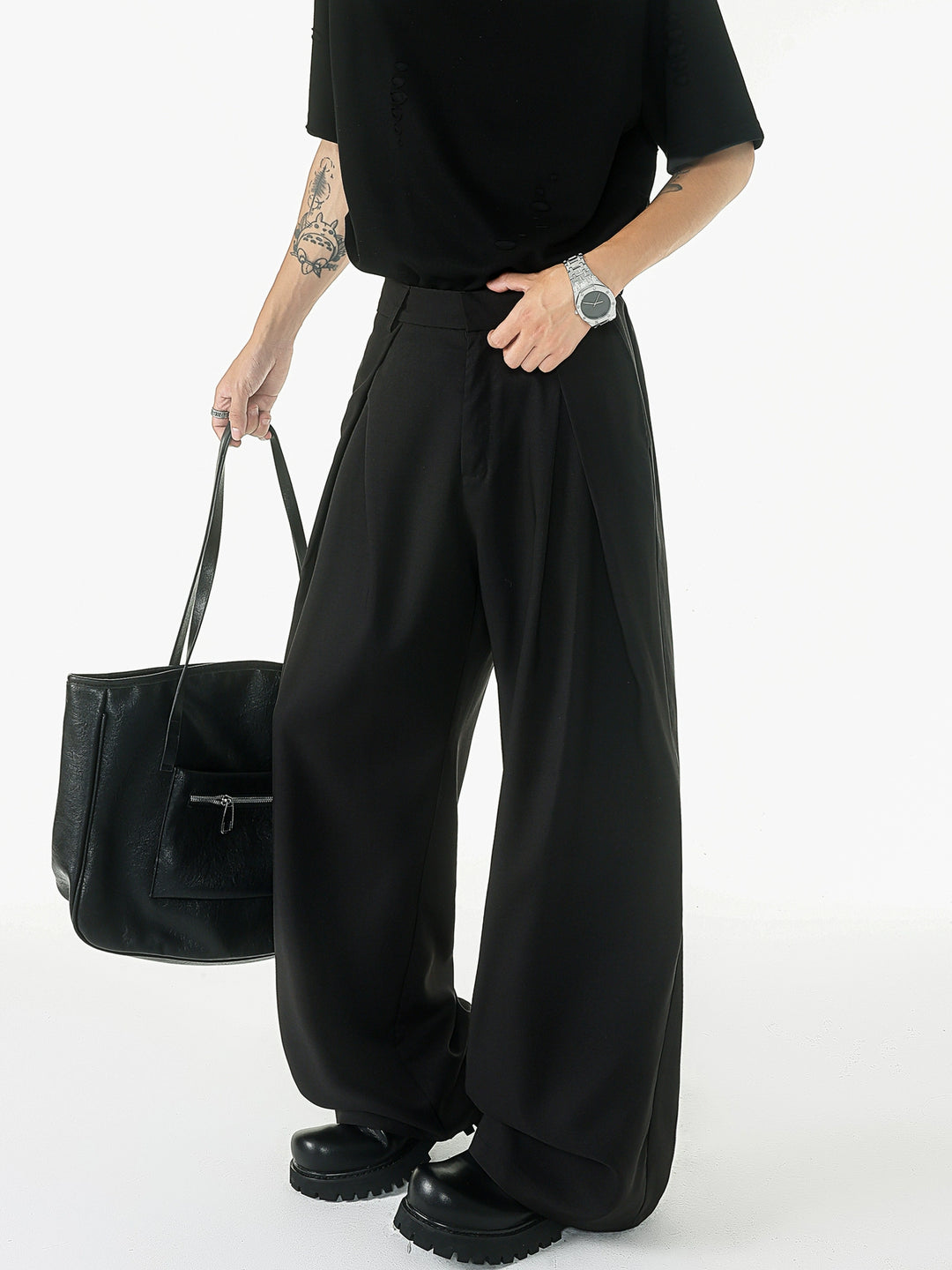 Wide Leg Pleated A-Line Suit Pants