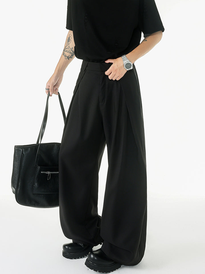 Wide Leg Pleated A-Line Suit Pants