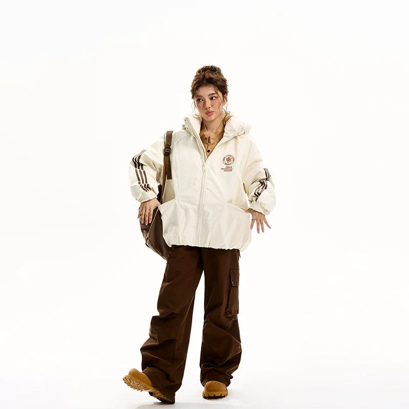 Veste d'hiver matelassée à capuche et rayures en coton 