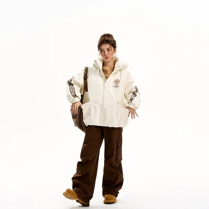 Veste d'hiver matelassée à capuche et rayures en coton 