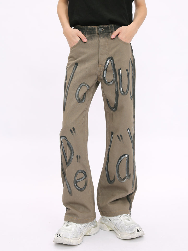 Graffiti-Logo Lockere Gerade Hose 