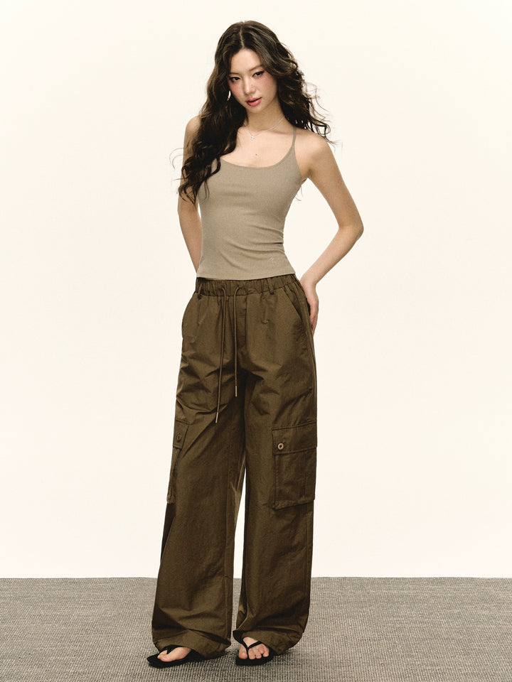 Wide Leg Drawstring Cargo Pants