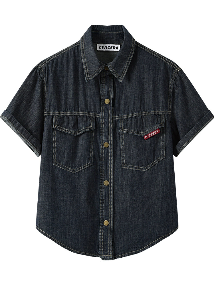 Short Sleeve Denim Button Up Shirt