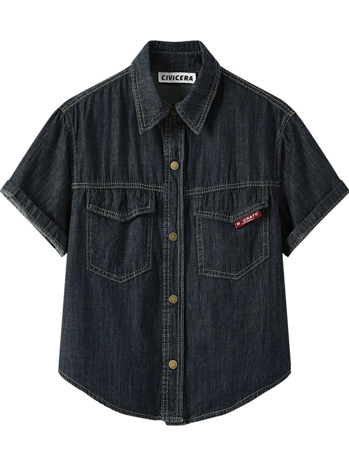 Short Sleeve Denim Button Up Shirt