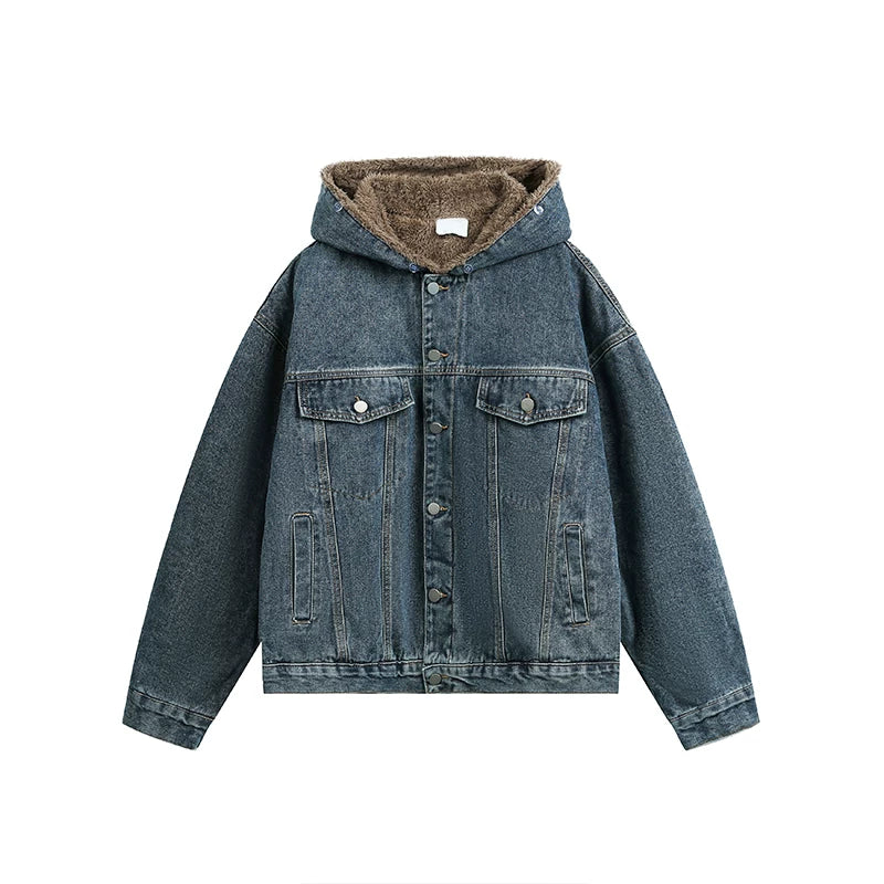 Fur Collar Hooded Denim Jacket