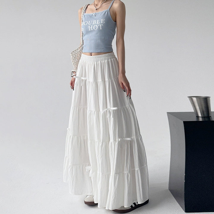 High Waist A-Line Tiered Maxi Skirt