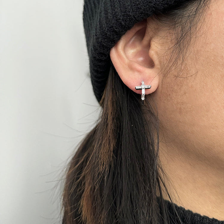 Diamond Cross Hoop Earrings