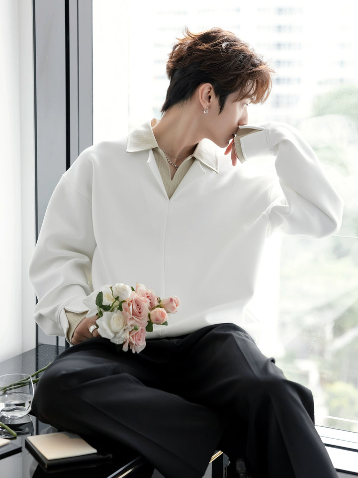 Double V-Neck Polo Sweatshirt Top