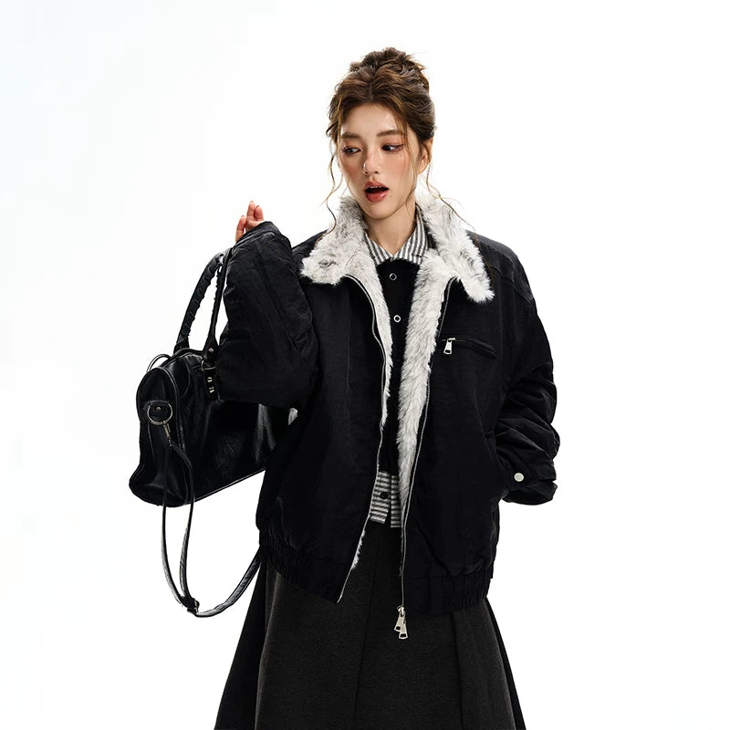 Chaqueta parka acolchada de algodón con cuello de piel sintética 