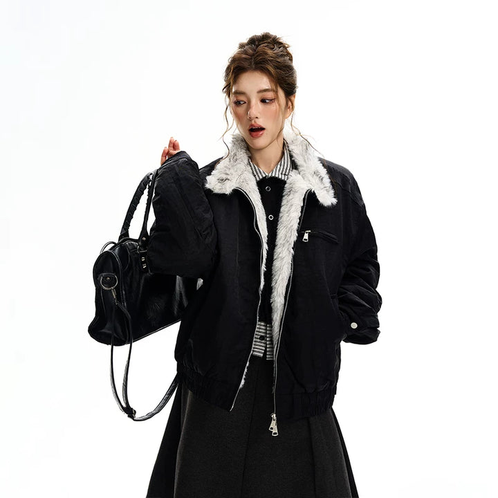 Chaqueta parka acolchada de algodón con cuello de piel sintética 