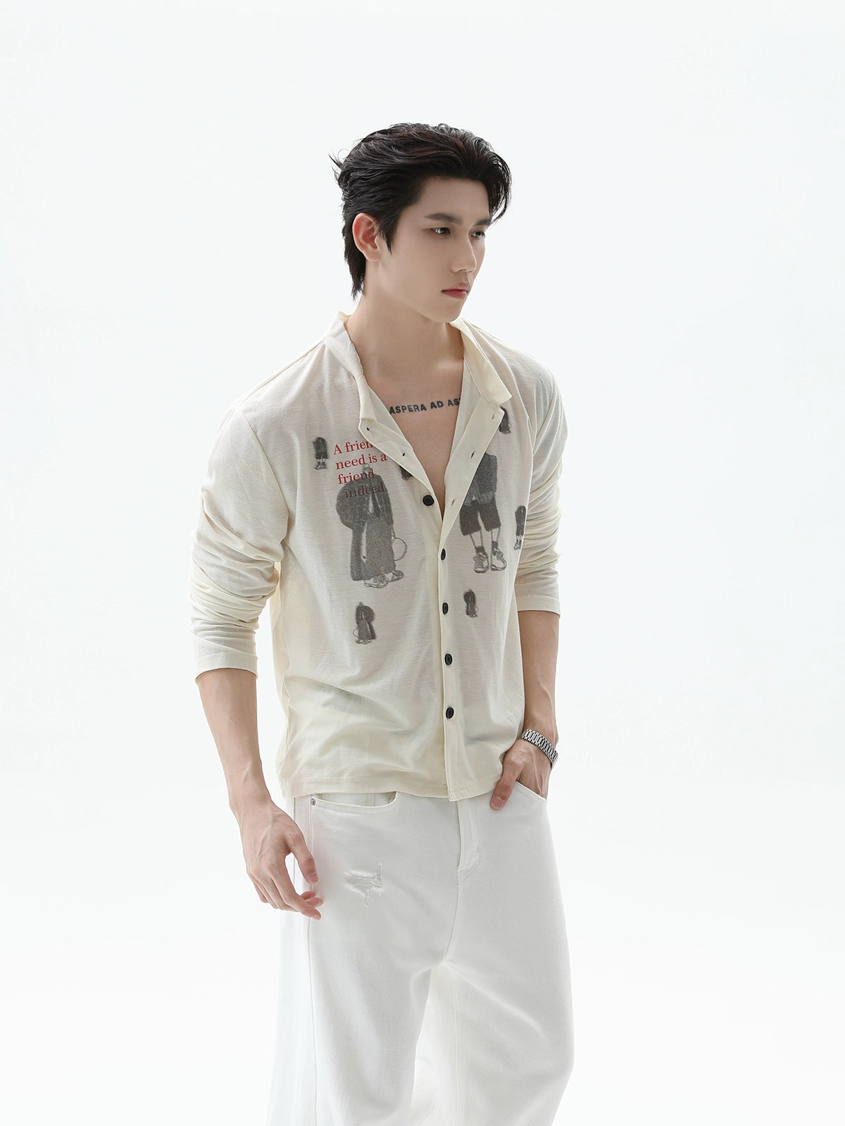 Lyocell Distressed Printed Casual Shirt