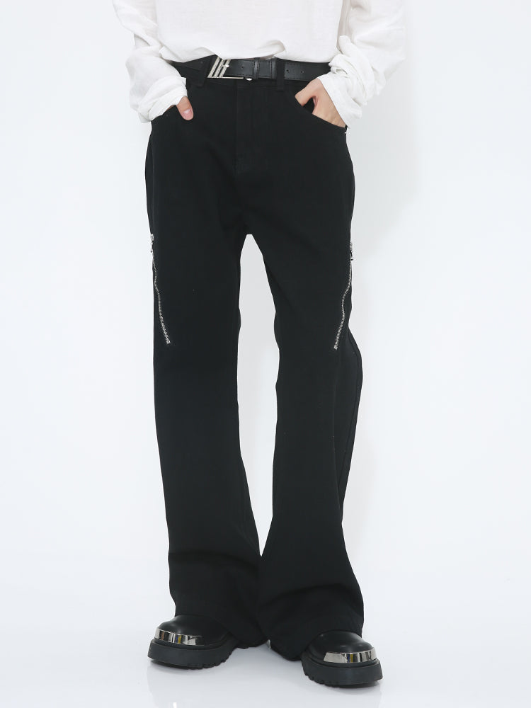 Schräge Reißverschluss-Mikro-gefächerte Mid-Waist-Hosen 