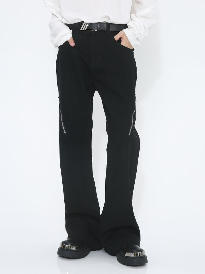Schräge Reißverschluss-Mikro-gefächerte Mid-Waist-Hosen 